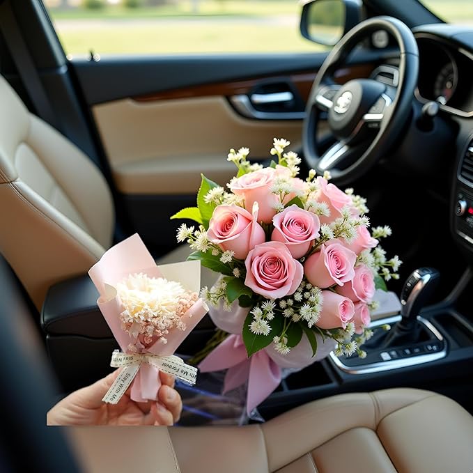 Pink Mini Dried Flowers Bouquet for Car Air Vent Clips, Air Outlet Perfume Decoration, Automotive Air Fresheners Car Air Fresheners Interior Accessories Interior Accessories