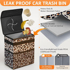 3 Gallons Cute Car Trash Can, Car Accessories for Interior Leak Proof Can Trash Bag Hanging Waterproof Automotive Vehicle Garbage Cans Leopard Print Pattern