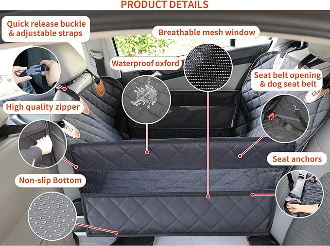Paw Jamboree Dog car seat Cover for Back seat Hard Bottom Half Dog car seat Cover Passenger Friendly Back seat Extender for Dogs