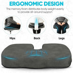 FORTEM Seat Cushion, Office Chair Cushion, Desk Chair Memory Foam, Sciatica Coccyx Tailbone Pain Relief, Pressure Relief, Sitting Pad, for Long Gaming & Sitting, Washable Cover, Non Slip