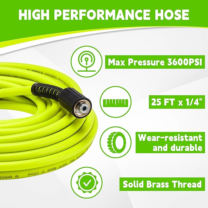 M MINGLE Pressure Washer Hose and Gun Kit, 25 FT Power Washer Hose with 5 Nozzle Tips and M22-14mm Fitting, Replacement for Ryobi, Simpson, Craftsman