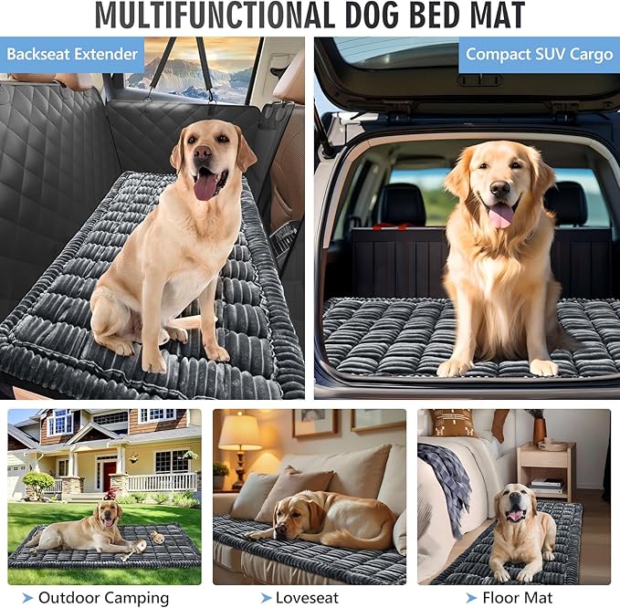 Backseat Dog Bed Non-Slip, Dog Bed for Car Back Seat Soft and Comfortable, Back Seat Pet Bed Mat for Travel, Pet Car Blanket for Backseat Extender and Seat Covers Grey (51”X 23.5”)