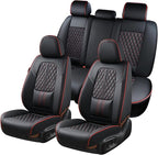 Coverado Car Seat Covers Full Set, Automotive Front and Rear Seat Covers with Backrest, Nappa Leather Car Seat Protectors Waterproof, Universal for Most Vehicles,Black