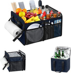 WOMACO Grill BBQ Caddy with Cooler Bag and Paper Towel Holder, Picnic Organizer for Utensil, Plate, Condiment, Griddle Caddy for Outdoor, Camper, Travel, Car, RV Must Haves (Dark Blue)
