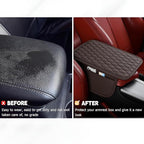 Car Center Console Cover, Leather Vehicle Armrest Seat Box Cushion Pad with Storage Bags, Waterproof Automotive Middle Console Protector, Universal for SUV RV Truck (Coffee)