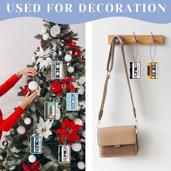 GTOTd Retro Tape Cassette Refreshing Ice Car Air Freshener Card（8Pack）80s Party Decorations Christmas Ornament Accessories Gifts Merch Pendant Room for Hanging Rearview Car Interior Household