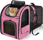 Pecute Cat Backpack Carrier Expandable, Pet Backpack for Cats & Small Dogs Up to 11lbs, with 4-Side Breathable Mesh, Multi-Entry & Lockable Zippers for Travel, Hiking, Camping - Hands Free, Pink