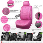 CAR PASS Hot Pink Bling Diamond Leather Car Seat Covers Full Sets, Waterproof Shining Glitter Sparkly Crystal Universal Armrest Fit for Automotive Truck SUV Cute Women Girl,Hot Pink Rhinestone