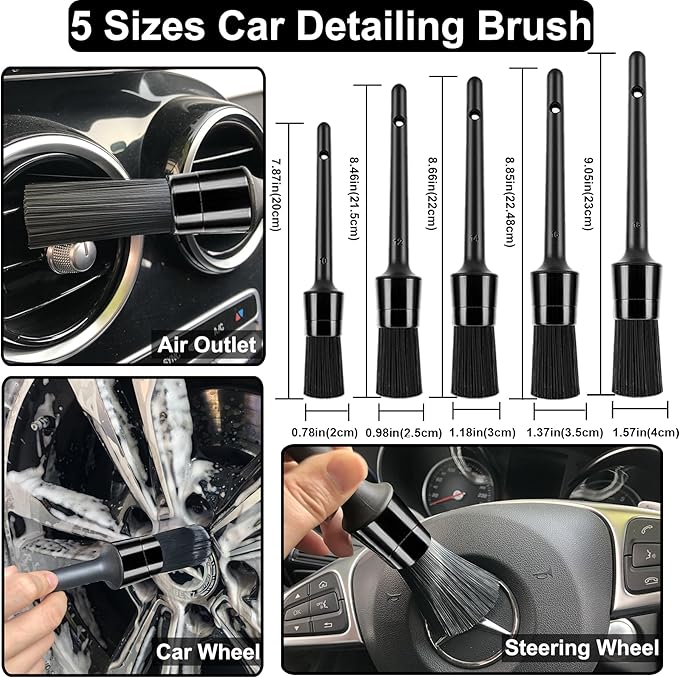 9Pcs Grey Wheel Tire Brush Set - Cleaning Brushes for Wheels, Tires, Rims & Spokes
