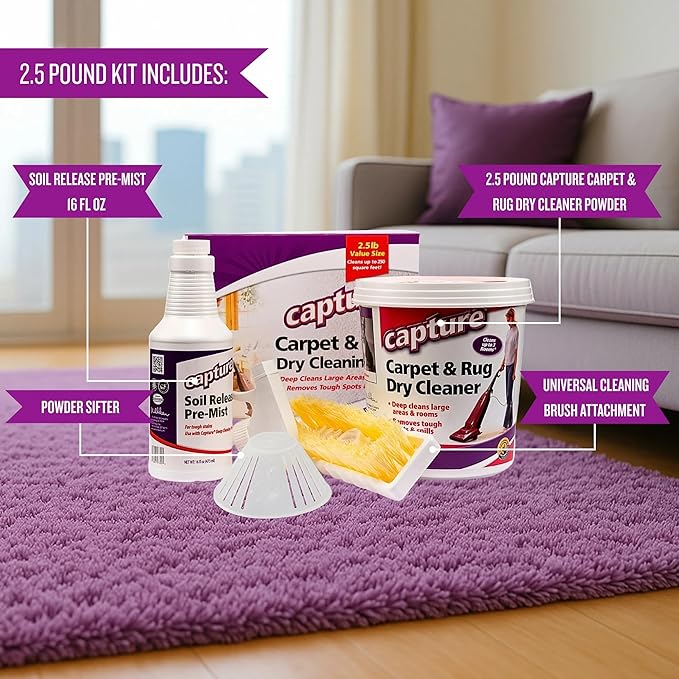 Capture Carpet Total Care Kit 250 - Home Couch and Upholstery, Car Rug, Dogs & Cats Pet Carpet Cleaner Solution - Strength Odor Eliminator, Stains Spot Remover, Non Liquid & No Harsh Chemical