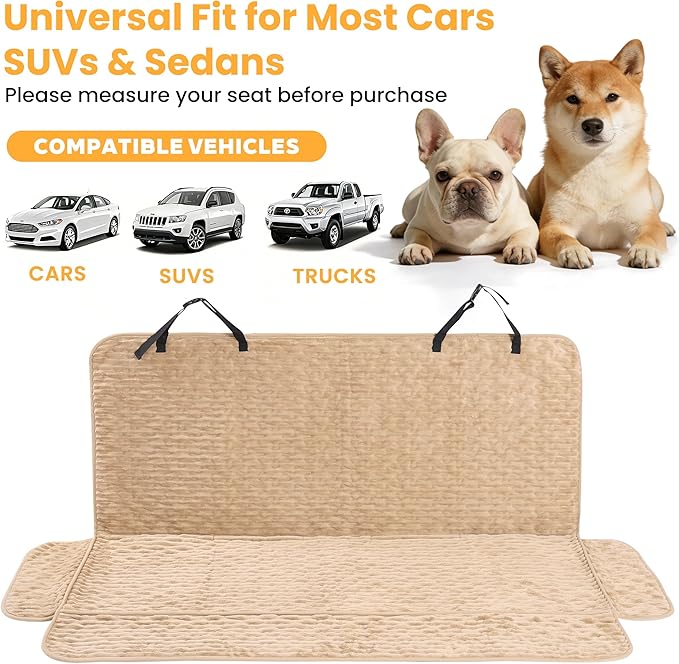 Dog Car Seat Cover for Front or Back Seat, Soft Flannel Pet Car Seat Protector with Waterproof Layer, Non-Slip Washable Dog Car Bed Mat for Travel (LightCoffee Back)