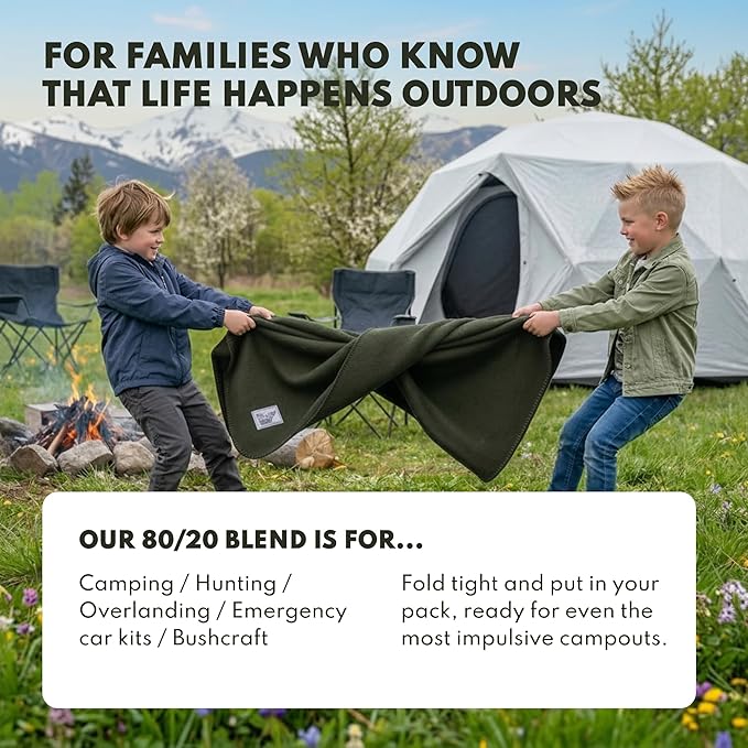 Woolly Mammoth Woolen Co. | Extra Large Merino Wool Camp Blanket | Perfect Outdoor Gear | Bedroll for Bushcraft, Camping, Trekking, Hiking, Survival, or Throw Blanket at the Cabin (Gray), 66" x 90"