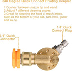 Pressure Washer Pivoting Coupler, 1/4” Quick Connect Gutter Cleaner Attachment, 240 Degree with 7 Angles for Power Washer Spray Nozzle, 4500PSI