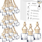 100 Sets Car Diffuser Bottles Empty Bulk Hanging Car Air Freshener Diffuser Bottles Glass Perfume Holder with Instruction Cards for Essential Oil Wedding Bridal Birthday Gifts (Square)