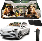 CHILL·TEK Funny Car Windshield Sun Shade Umbrella, Funny Bear Car Sun Shade Umbrella, Block UV Rays Heat Foldable Windshield Umbrella Sun Visor Protector - Keep Vehicle Cool for Cars SUV