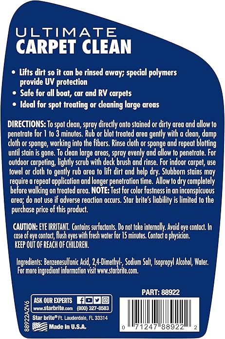 STAR BRITE Ultimate Carpet Clean Spray - High-Performance Marine Carpet Cleaner for Boats, Bass Boats - Removes Tough Stains & Odors - Easy to Use - Ideal for Car, Home, and RV (088922P)
