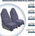 Car Seat Towel Cover, 2pcs Universal Front Seat Protector for Cars, SUVs and Trucks, Sweat Towel Car Seat Cover for Gym, Yoga, Swimming, Pets and Family Travel, Purple Gray