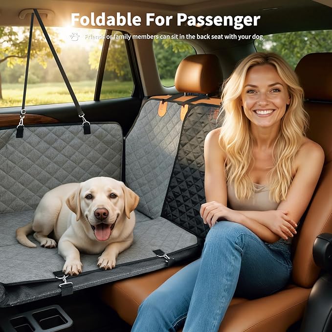 HOTEAGLE Car seat Cover for 2 Dogs, 100% Waterproof Scratch Proof Nonslip Dog car seat Cover for Back seat, Dog Hammock for car Hard Bottom Holds 400lbs, Standard（ Grey）