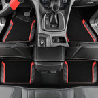 CAR PASS Leather Steering Wheel Cover and Waterproof Car Floor Mats,Microfiber Universal Car Combo Fit for 95% Sedan,SUV,Cars,14.5-15inch Sporty Anti-Slip Safety Comfortable Design(Black＆Red)