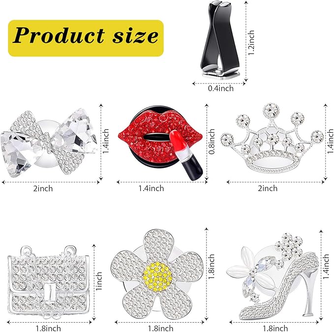 6 Pieces Car Air Vent Decoration Bling Car Interior Decoration Silver Rhinestone, Car Air Freshener Clip with Aromatic Soft Pad (Rhinestone Style)