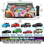 CHILL·TEK Funny Animal Car Windshield Sun Shade Umbrella, Cute Flamingo Car Sun Shade Umbrella, Block UV Rays Heat Foldable Windshield Umbrella Sun Visor Protector - Keep Vehicle Cool for Cars SUV