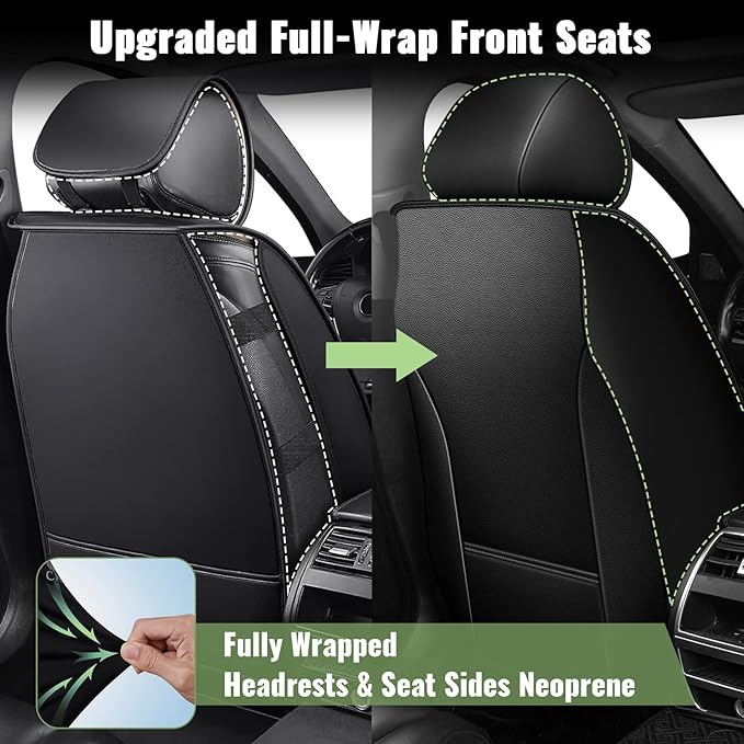 Car Seat Covers Front Seats for Toyota Highlander 2008-2025 2026: Breathable Cool Ice Silk Leather Seat Covers (Black & Beige)