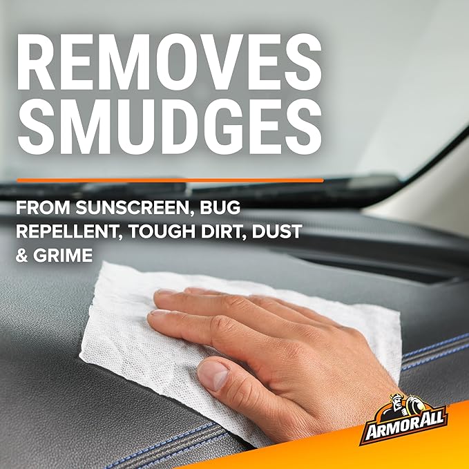 Armor All Car Cleaning Wipes, 60 Count Flat Pack, Powerful Car Wipes for Dashboards, Vinyl, Clear Plastics, Carpet and Fabric (Pack of 2)