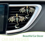 Dragon Car Accessories 2pcs Bling Dragon Car Air Freshener Vent Clips Cute Alloy Dark Green Enamel Wyvern Vent Clip Decorations Refillable Essential Oil Diffuser