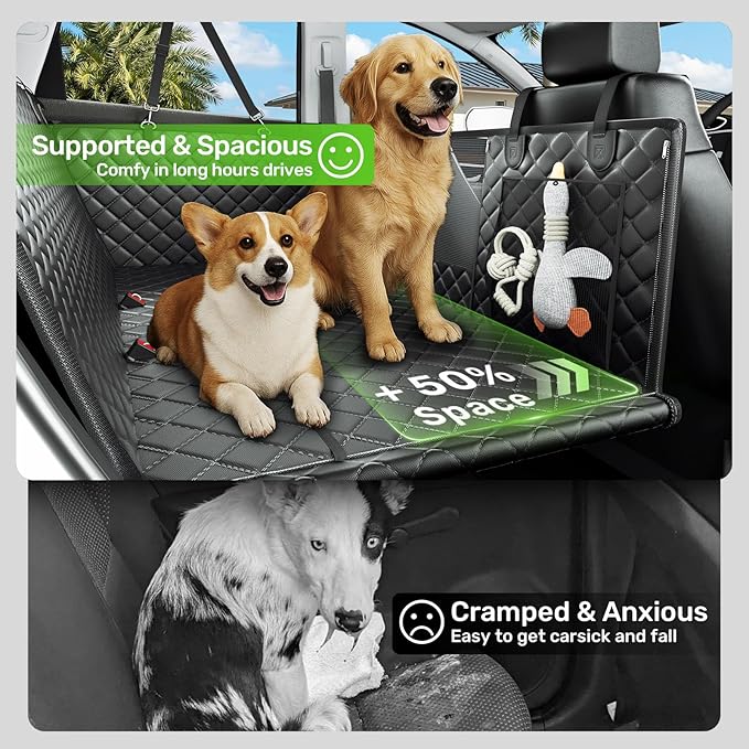 Zanch 2025 Upgraded Dog Car Seat Cover, 450 lbs Heavy Duty Hard Bottom, Waterproof & Anti-Scratch Back Seat Protector, Nonslip Pet Hammock Extender for Mid SUVs, Trucks, Standard-Black