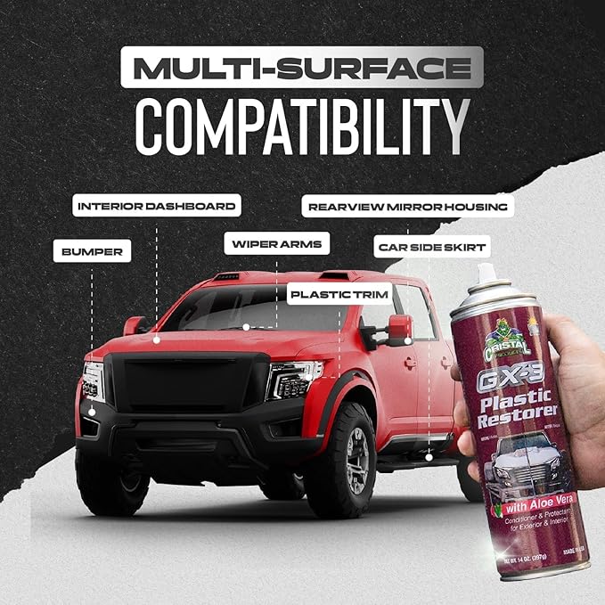 GX-3 Plastic Restorer – Black Plastic Restorer for Cars & Automotive Trim Restorer – Interior Car Cleaner & Exterior Faded Plastic, Vinyl & Rubber Renewer with Aloe Vera (8 fl oz)