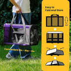 Cat Carrier Bag,Soft-Sided Pet Carriers for Dogs with 4-Sided Mesh,Airline Approved Cat Transport Carrier for Small&Medium Cats Kitten Puppy Up to 15LB,Collapsible Cat Travel Carrier-M,Purple