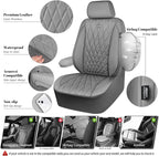 CAR PASS Piping Luxury PU Leather Two Front Car Seat Covers, Waterproof Anti Slip Seat Covers Compatible with Front Seat Armrests,Universal Fit for Suvs,Vans,Trucks,Airbag Compatible(All Gray)