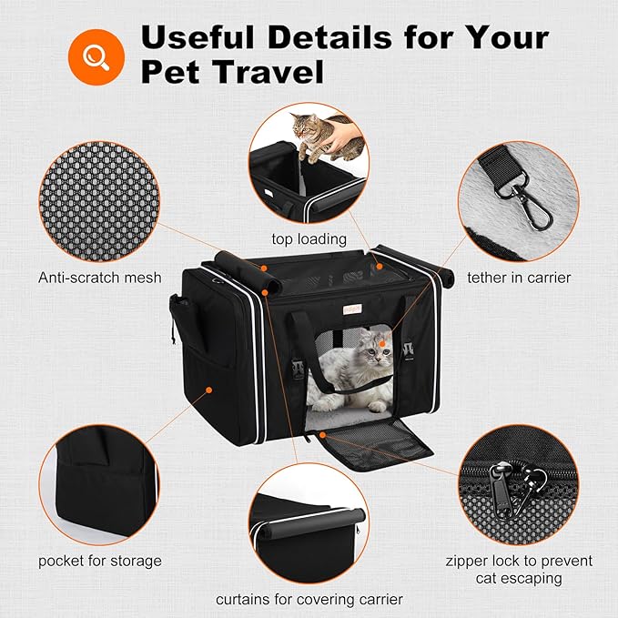 24 x 17 x17 Extra Large cat Carrier up to 30 lbs,for pet car Travel and Long Road Trip,with Curtains and Leakproof Portable Litter Box