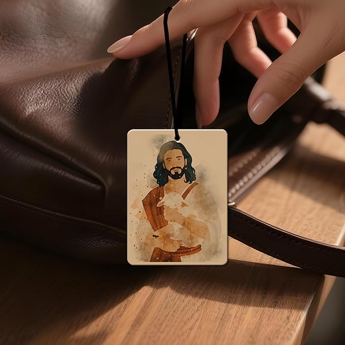 Jesus Car Air Freshener 4 Pcs, Watercolor Religious Scented Hanging Decor for Christian Women Men, Vehicles Home Church, Faith Based Mirror Gif