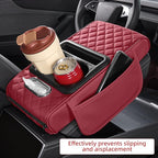 5 in 1 Car Center Console Cover, Armrest Pad with 2 Storage Pockets, Cup Holder, Tissue Box Slot, Phone Holder, Universal Car Interior Organizer (Burgundy)