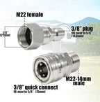 Tool Daily Pressure Washer Adapter Set with Swivel, M22 14mm to 3/8" Quick Connect, Stainless Steel Quick Disconnect Swivel for Power Washer Hose, 5000 PSI