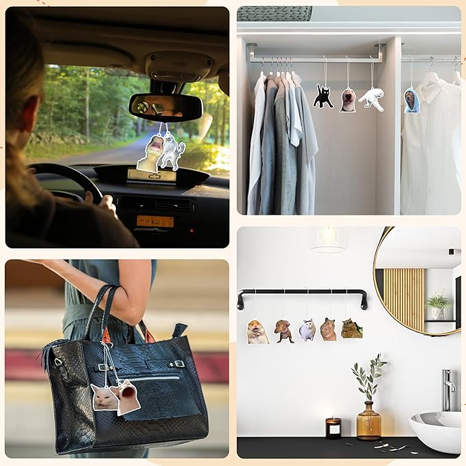 Funny Meme Car Air Fresheners - 16Pcs Cute Cat Dog Animals Freshener Hanging Ornaments for Women Men, Interior Air Essential Fragrant Pendants for Birthday Party Gift Car Mirror Home Wardrobe