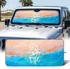63"x28.5" Car Windshield Sun Shade with Storage Pouch, Stylish Printed Front Window Sunshade with Double Ring Frame, Universal Fit Foldable Heat Blocker & UV Protector for SUV, Sedan (Beach)