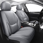 Chezope Car Seat Covers Full Set, Grey Leather Seat Covers, Breathable Front and Back Car Seat Protectors, Wear-Resistant Seat Covers Universal Fit for Most Cars SUV Truck (Grey-Solid, Full Set)