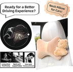 Car Headrest Pillow 2PCS Plush Bear ＆ Bunny Car Seat Headrest Pillow - Memory Foam Neck Support Cushions for Comfortable Driving, Easy Install & Washable (Brown Bear)