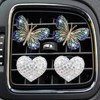 Bling Heart Butterfly Air Freshener Clips, 4 Pcs Car Vent Diffuser, Rhinestone Decoration, Cute Interior Accessories for Women (Blue)