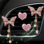 Pink Heart & Butterfly Air Vent Clips, 4 Pcs Bling Heart & Butterfly Air Fresheners Vents Clips Diamond Car Interior Decor Bling Cute Pink Car Accessories Decoration for Women + Heart Mask Hook