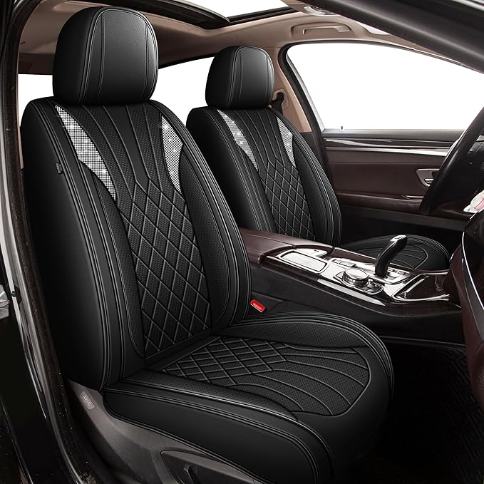 Bling Diamond Embroidered Seat Covers for Nissan Murano 2011-2025 2026, Full Set 5 Seats, Sparkle Rhinestone Breathable Perforated Faux Leather Car Seat Covers for Women (Black)