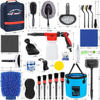 AUTODECO 42Pcs Car Wash Detailing Kit Cleaning Set with Foam Gun Sprayer, Long-Handle Brush, Collapsible Bucket, Large Wash Mitt, Towels, Complete Interior & Exterior Car Washing Supply Set (Blue)