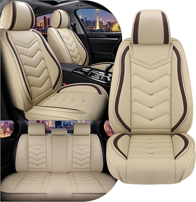 CTDS Car Seat Covers for Toyota Corolla 2000-2026, Stylish Sport Seat Cover, Premium Nappa Leather Car Seat Cover. Automobile Seat Covers Sets.(Standard 5 Seats/Beige)
