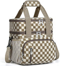 Insulated Lunch Bag for Women, Double Leakproof Lunch Box Soft Cooler Tote with 5 Pockets, 600D Oxford, EVA Lining, Adjustable Strap for Work, Picnic, Beach&Travel- Corduroy Khaki Checkered