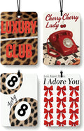 Trendy Coquette Red Bow Leopard Print Car Air Freshener 4 Pcs, Fashion Cheetah Lucky 8 Ball Hanging Air Freshener for Cars Closet Drawer Books, Girly Car Accessories Mirror Decor for Women