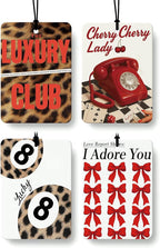 Trendy Coquette Red Bow Leopard Print Car Air Freshener 4 Pcs, Fashion Cheetah Lucky 8 Ball Hanging Air Freshener for Cars Closet Drawer Books, Girly Car Accessories Mirror Decor for Women