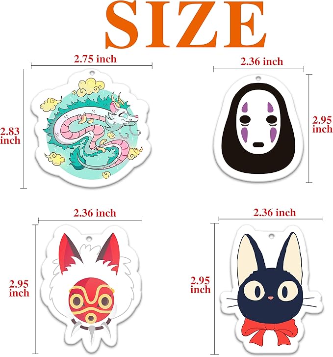 Pounchi Japanese Anime Car Air Freshener Cards (4 Pack Refreshing Ice Scent) Cute Anime Accessories for Car Interior Hanging Gift Rearview Pendant Supplies