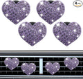 4PCS Heart-Shaped Car Vent Clip with Rhinestone, Vent Clip Car Accessories, Sparkly Rhinestone Bling Diamond Freshener Holder, Air Conditioning Outlet Ornament for Women Girls (Purple, Style1)